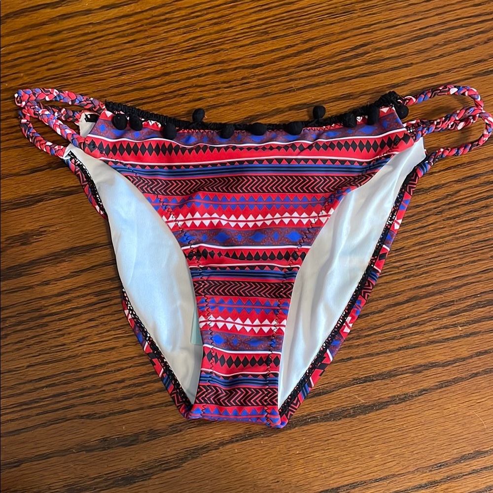 Cupshe Red & Blue Patterned Bikini Bottom